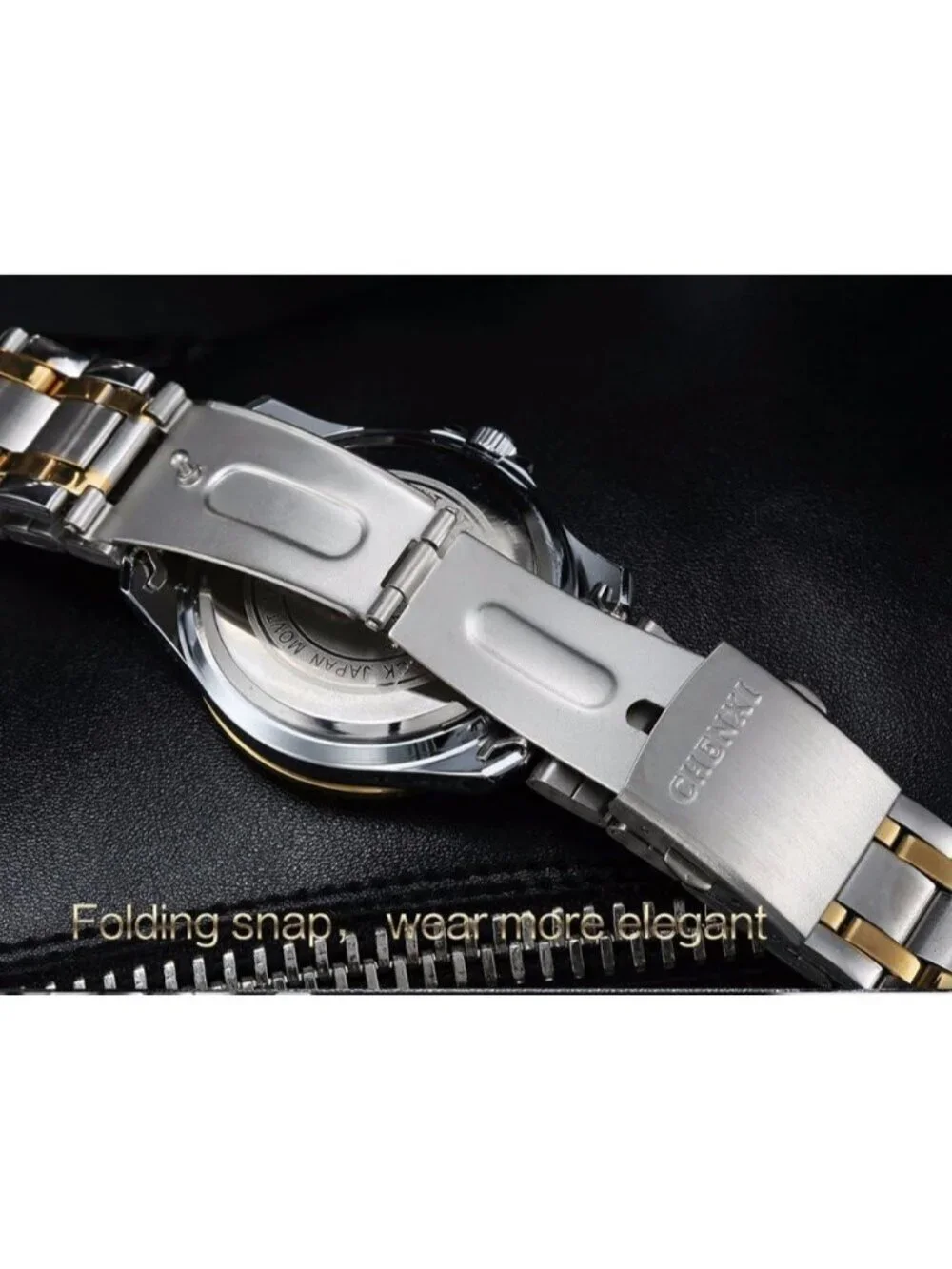 Men's Green Analog Quartz Gold Stainless Steel Crystals Classic Wrist Watch